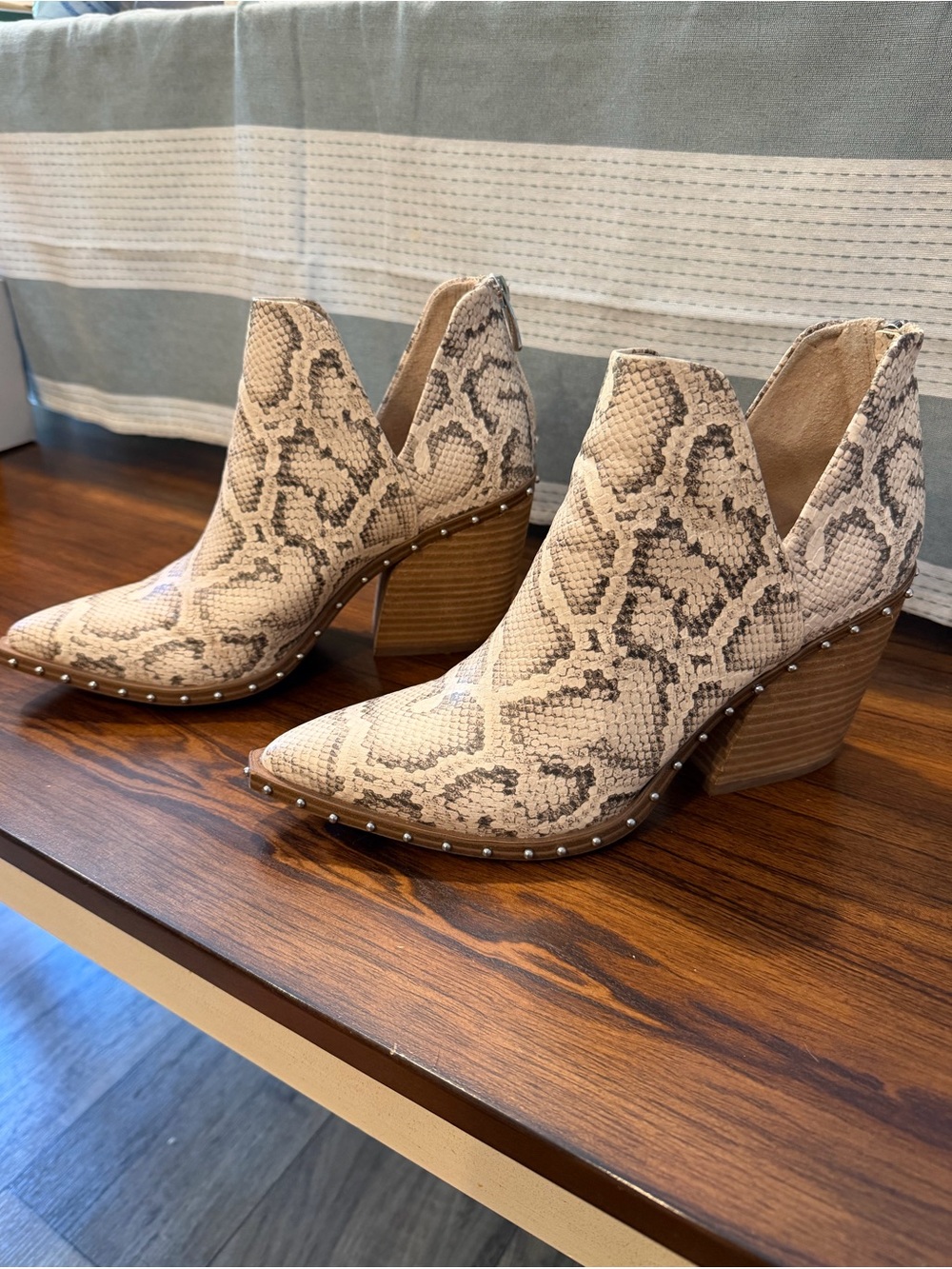 Beige Snake-Print Women’s Booties